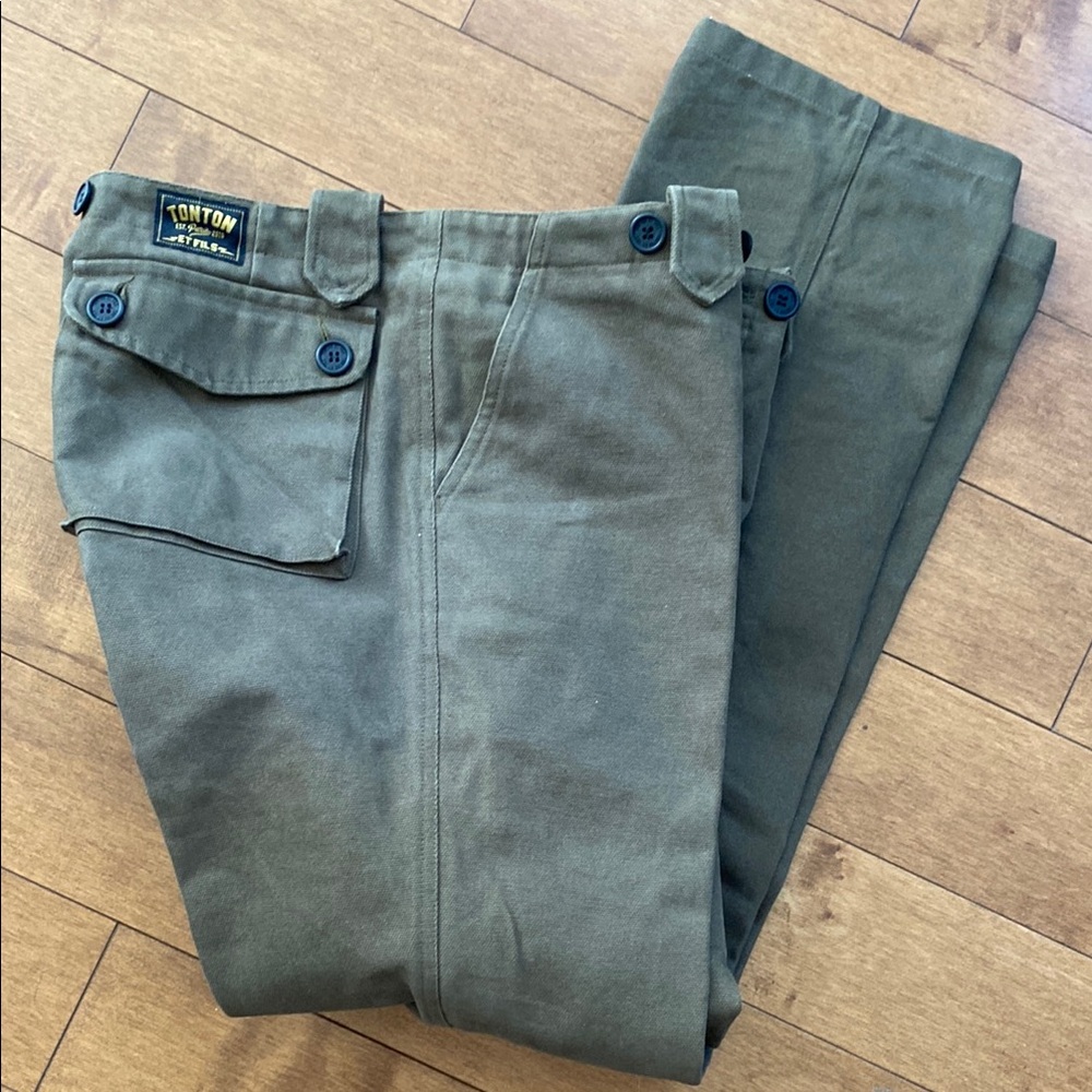 French! Rare Olive Cargo Cotton Pants with Sturdy Construction